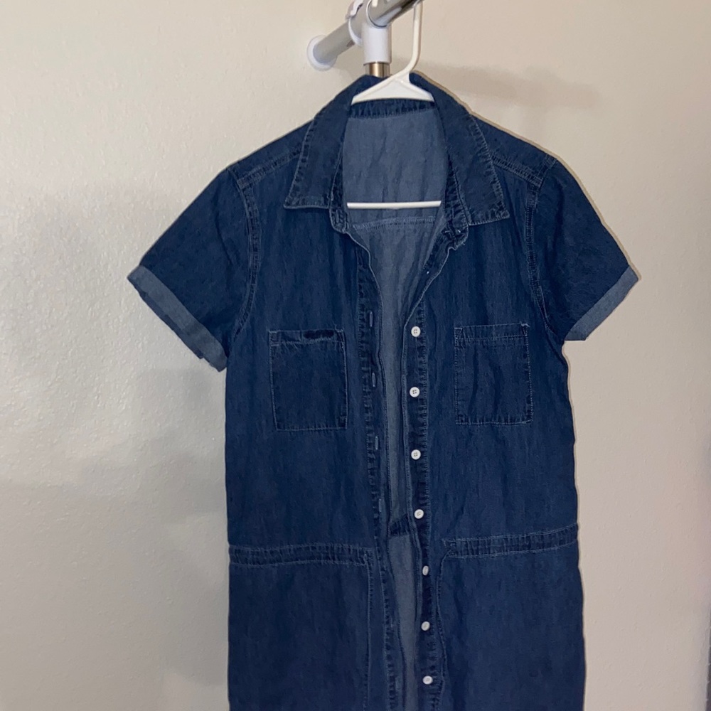 Denim Short Sleeve Button-Up Dress